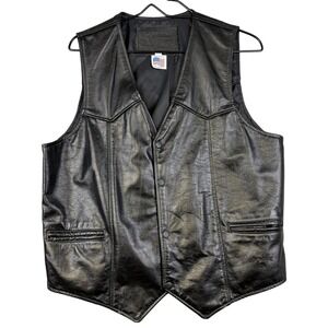 Vintage Camel Leather Vest Mens Large Black Moto Biker Branded Garments USA‎ 90s